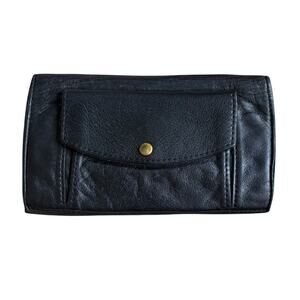 Beggars Pouch Leather Wallet Trifold Credit Card Coin Black